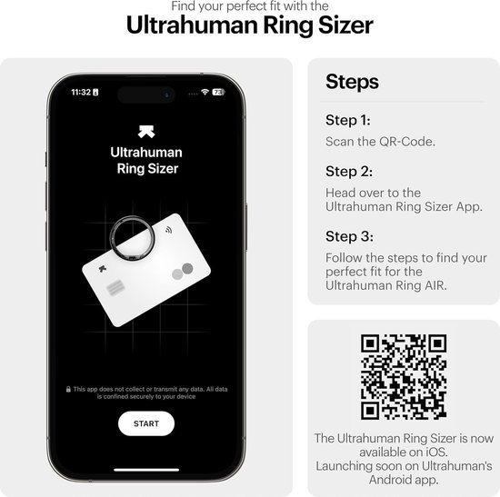 Ultrahuman Ring Air - Smart Ring - Slaap & Fitnesstracker - Unisex voor Mannen & Vrouwen - Geen Appkosten (Standaardfuncties) - Tot 6 Dagen Batterijduur - Mat Grijs - Maat 9