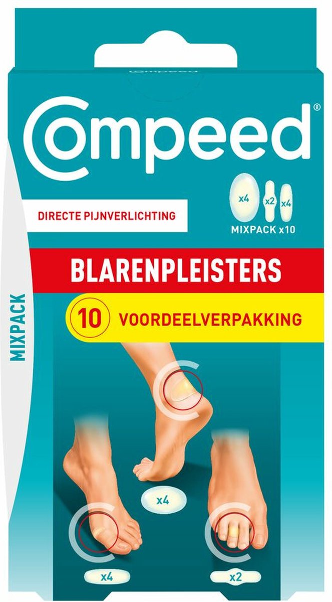 Goedkoopste Compeed Blarenpleisters mixpack - blarenpleisters bieden directe pijnverlichting, snellere genezing - diverse groottes voor verschillende soorten blaren. - 10 stuks