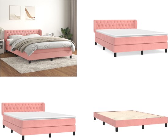 vidaXL Boxspring avec matelas Velours Rose 140x190 cm - Boxspring - Sommiers - Lit - Meubles de couchage