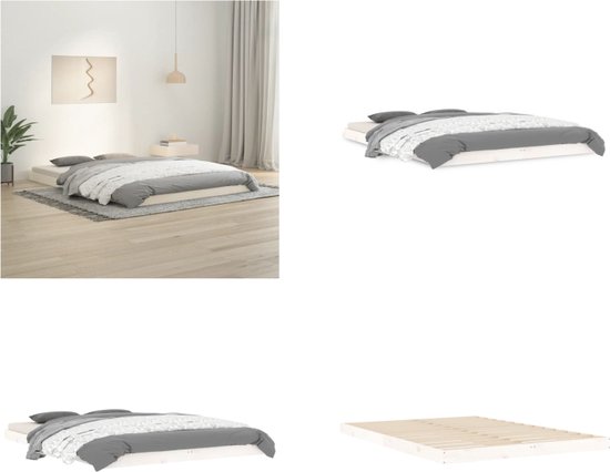 vidaXL Bedframe massief grenenhout wit 140x200 cm - Bedframe - Bedframes - Ledikant - Ledikanten