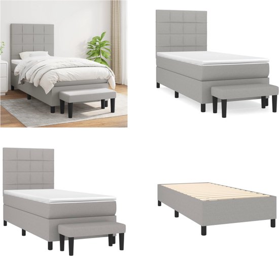 vidaXL Lit à sommier tapissier - Matras à ressorts ensachés - Soutien moyennement ferme - Surmatelas doux pour la peau - Gris clair - 203 x 83 x 118/128 cm (L x L x H) - vidaXL - Lit