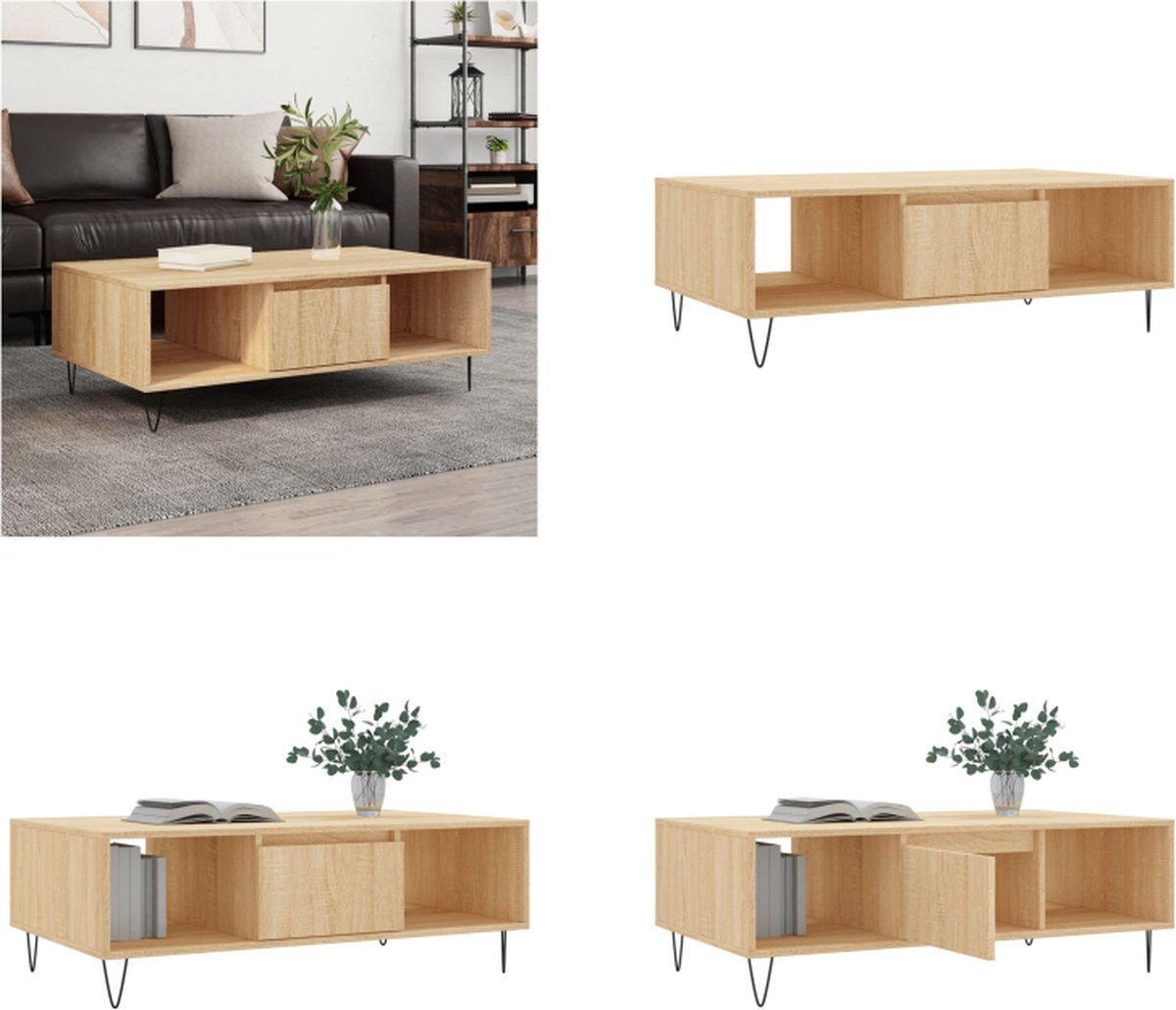 vidaXL Salontafel - 104x60x35 - cm - bewerkt - hout - sonoma - eikenkleurig