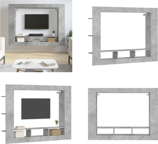 vidaXL Tv-meubel 152x22x113 cm bewerkt hout betongrijs - Tv-meubel - Tv-meubelen - Tv-standaard - Televisiemeubel