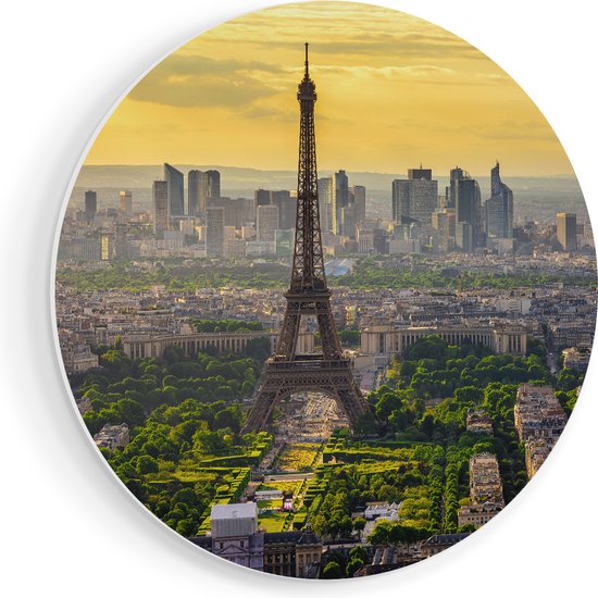 Artaza Muurcirkel - Skyline Van Parijs Met De Eiffeltoren - Wandcirkel - Rond Schilderij
