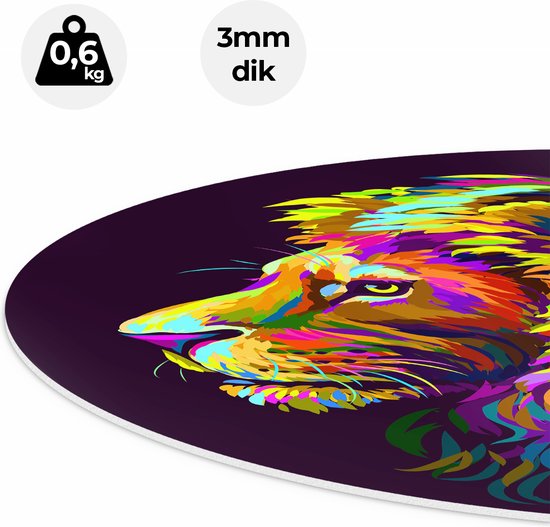 Artaza Forex Muurcirkel Gekleurde Leeuw - Leeuwenkop - Abstract - 70x70 cm - Wandcirkel - Rond Schilderij - Wanddecoratie Cirkel - Muurdecoratie