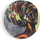 Artaza Forex Muurcirkel Getekende Afrikaanse Vrouw - Abstract - 80x80 cm - Groot - Wandcirkel - Rond Schilderij - Wanddecoratie Cirkel