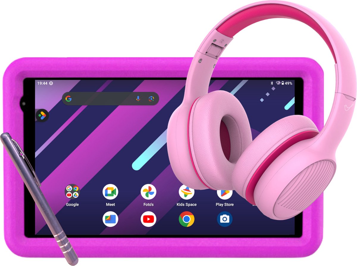 ATouch Combipakket - Kindertablet 8 Tab Plus + Kinderkoptelefoon - 128GB Opslag - Vanaf 3 jaar - Roze