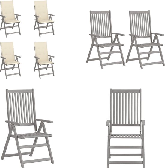 vidaXL Chaises de jardin 4 pcs réglables avec coussins Bois d'acacia massif - Chaise de jardin - Chaises de jardin - Chaise - Chaises