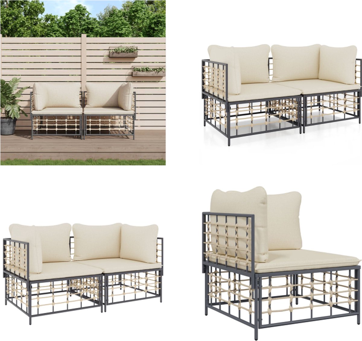 VidaXL Hoekbanken sectioneel met kussens 2 st poly rattan Hoekbank Hoekbanken Tuinbank Tuinzitje