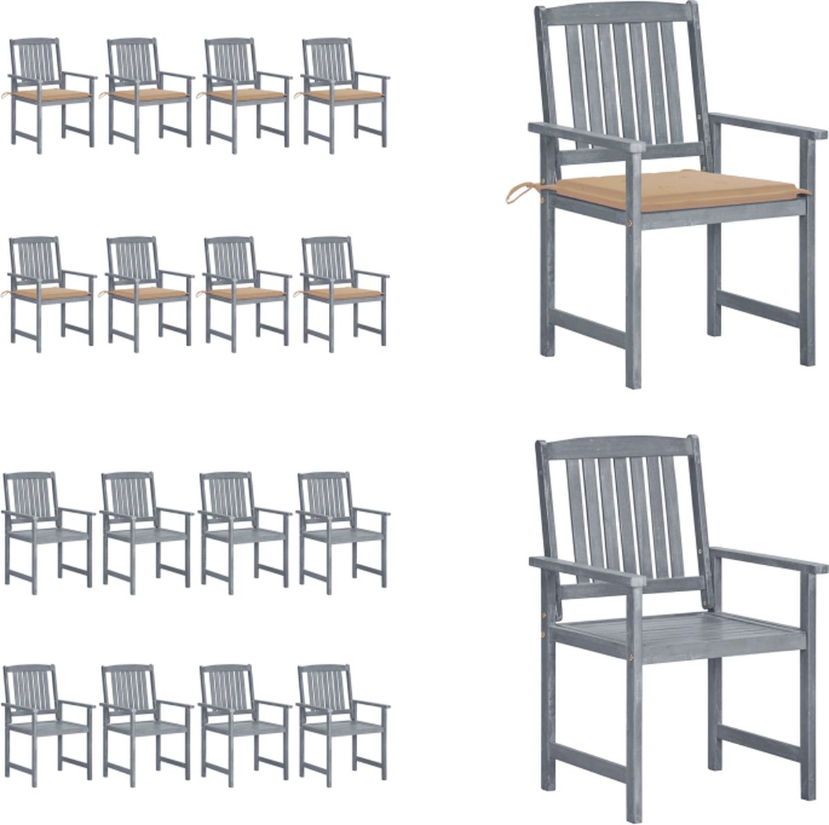 VidaXL Tuinstoelen 8 st met kussens massief acaciahout grijs Tuinstoel Tuinstoelen Buitenstoel Buitenstoelen