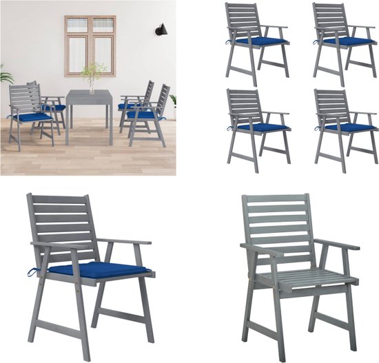 VidaXL Tuinstoelen – 2 Stuks, Massief Acaciahout, Blauw-witte Stof, Inklapbaar, 110 Kg Draagvermogen, Voor Terras Of Balkon