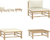 vidaXL 3-delige Loungeset met crèmewitte kussens bamboe - Tuinset - Tuinsets - Loungeset - Loungesets