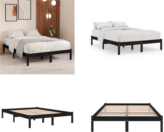vidaXL Bedframe massief grenenhout zwart 160x200 cm - Bedframe - Bedframe - Bed Frame - Bed Frames