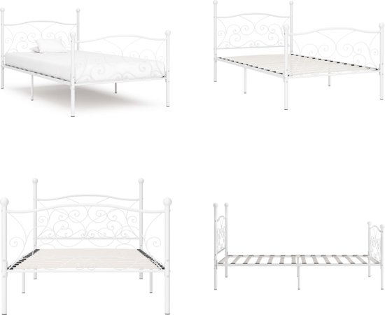 vidaXL Bedframe met lattenbodem metaal wit 100x200 cm - Bedframe - Bedframes - Eenpersoonsbed - Eenpersoonsbedden