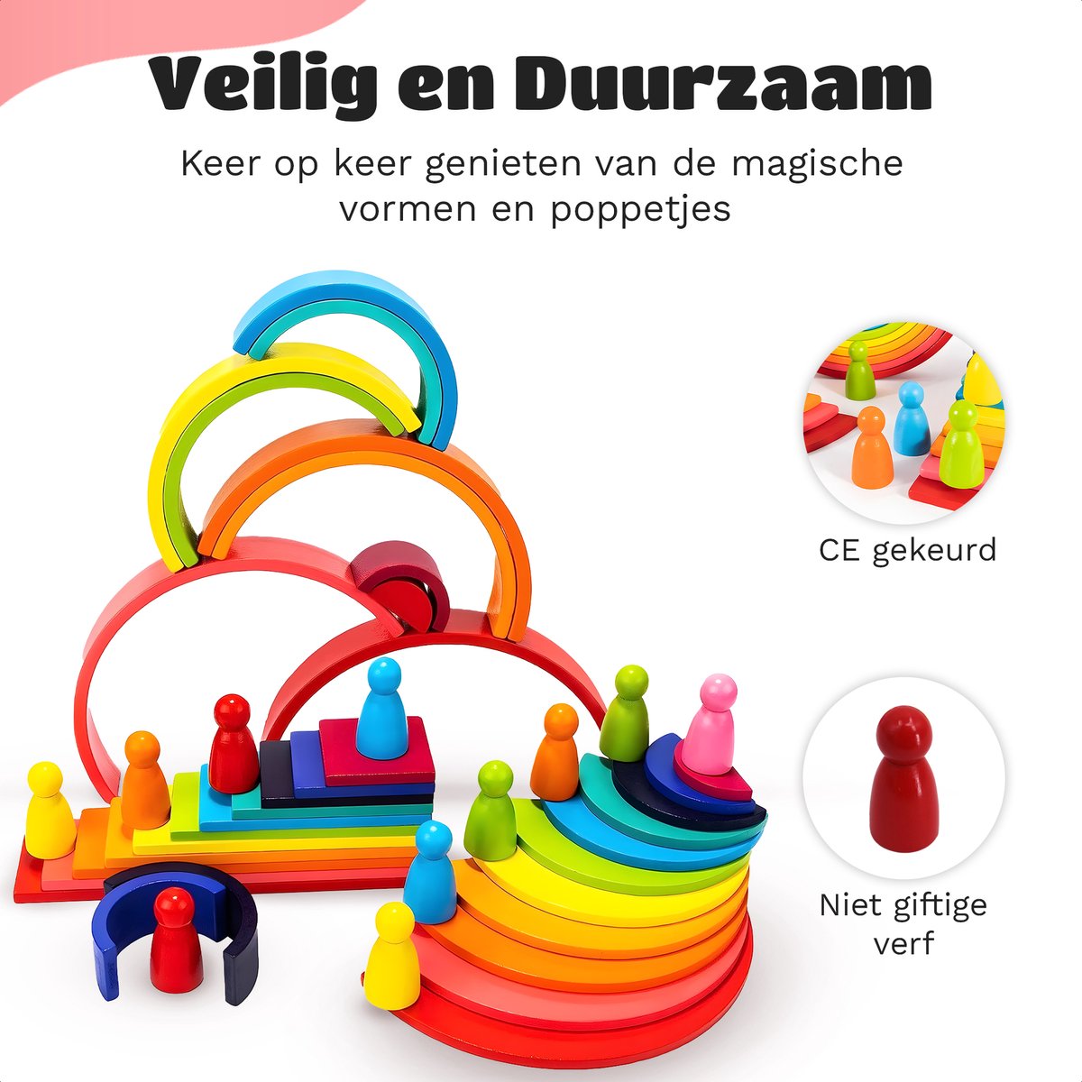 EverGoods Regenboog Speelgoed - Montessori Speelgoed- Educatief Speelgoed - Sensorisch Speelgoed - Houten Blokken - Incl. Opbzergzakje — afbeelding 5