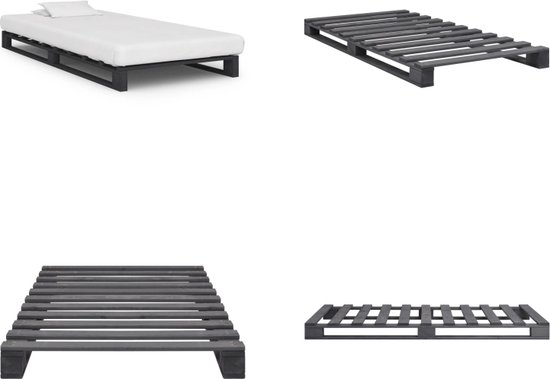 vidaXL Bedframe pallet massief grenenhout grijs 100x200 cm - Bedframe - Bedframes - Bed - Bedden