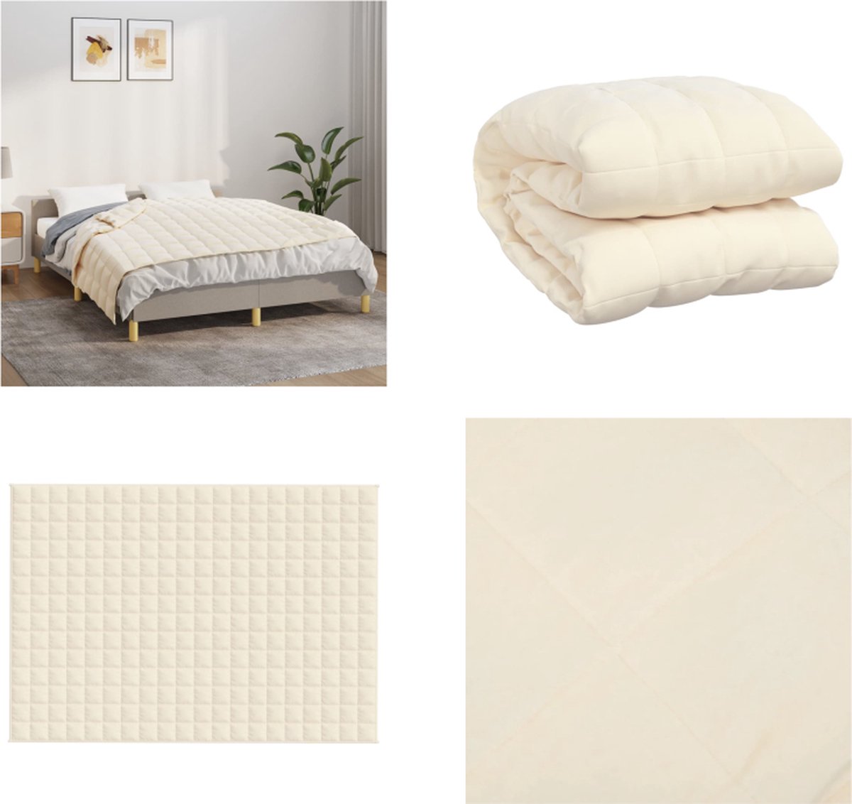 vidaXL Verzwaringsdeken 135x200 cm 10 kg stof lichtcrèmekleurig - Verzwaringsdeken - Verzwaringsdekens - Deken - Beddengoed