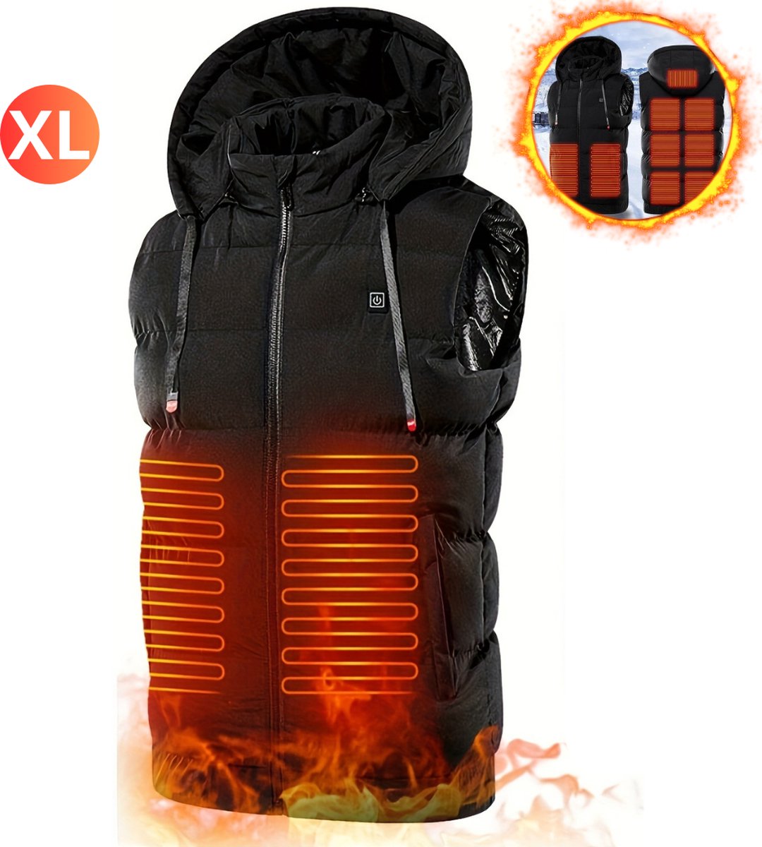 Nivard Verwarmde Bodywarmer Heated Vest Elektrische Bodywarmer Rits Capuchon Water Afstotend Oplaadbaar Zwart