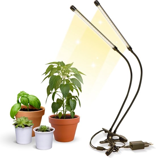 Mobiclinic Growflex x2 - Kweeklamp - Plantenlamp LED - 3 modi - 6000K - 10 helderheidsniveaus - 2 koppen - Groeilamp led full spectrum - Timer - 360° draaibaar - 40W - Flexibel - Kamerplanten - USB