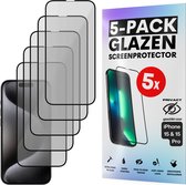 Privacy Screenprotector - Geschikt voor iPhone 15 / 15 Pro - Gehard Glas - Full Cover Tempered Privacy Glass - Case Friendly - 5 Pack