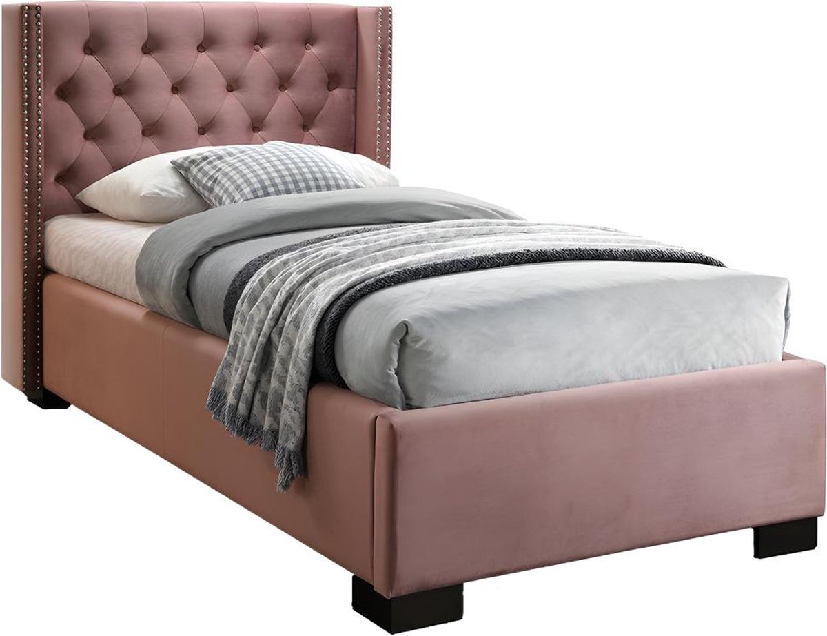 Lit en tissu de qualité chania, rose, 90x200 - Mobilier Privé