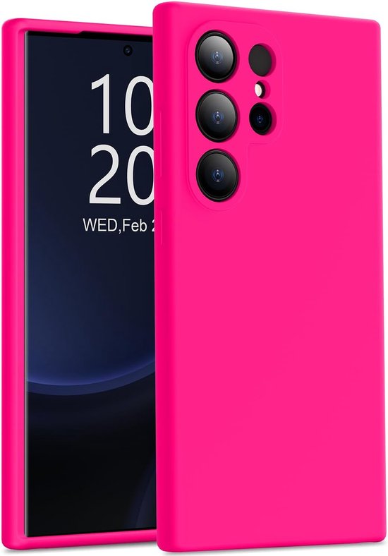 Étui de téléphone rose pour Samsung Galaxy S24 Ultra, avec une découpe pour appareil photo.