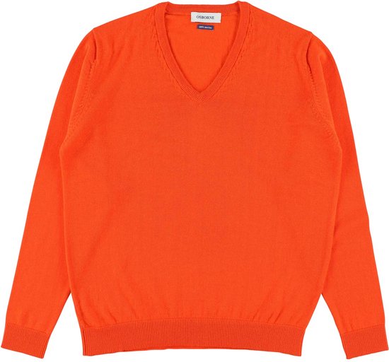 Osborne Knitwear Pull avec col en V - Laine mérinos - Femme - Orange - 2XL