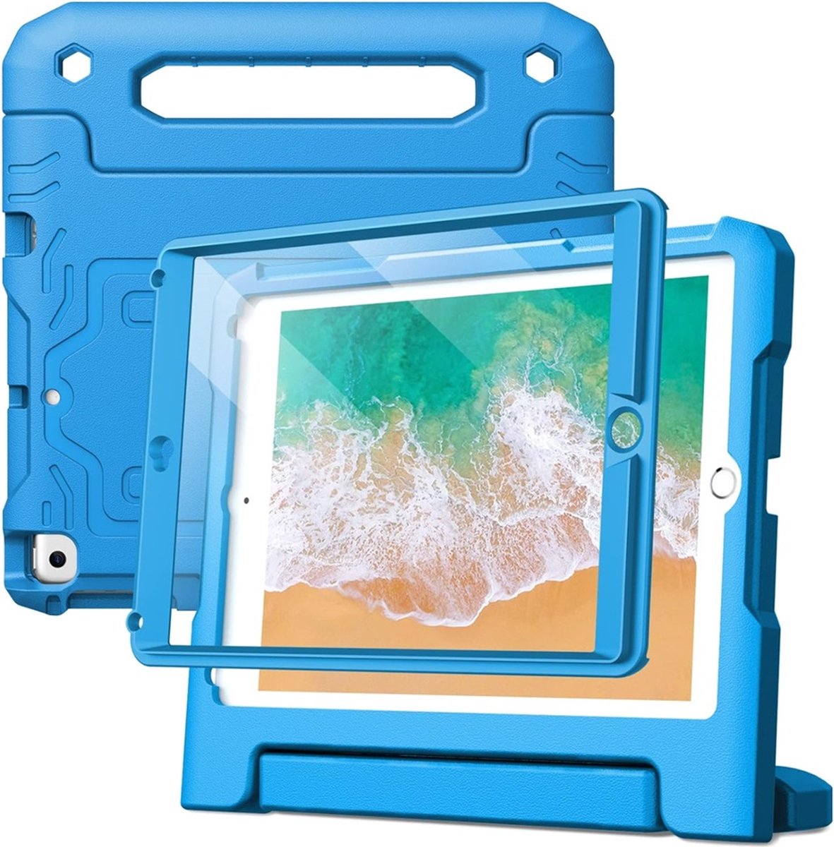 Tablet beschermhoes geschikt voor Apple iPad 5 - iPad 6 - 9.7 inch - kindvriendelijk cover - ingebouwde screenprotector - hoes - hoesje voor kinderen met standaard - kinderhoes - kinderhoesje met handvat - Blauw