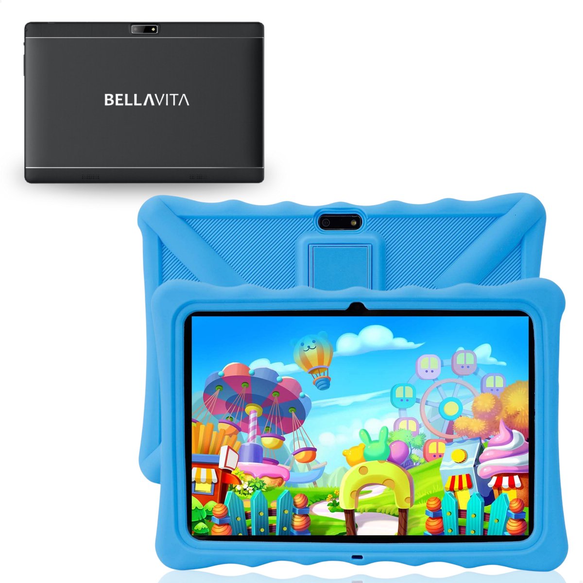 BELLAVITA ® Bambini Pad XL - Kindertablet - 10.1 inch - Tablet - Blauw - 192 GB Opslag – 64 GB + 128GB SD Kaart - Vanaf 3 Jaar – 100% Kidsproof – Ouderlijk Toezicht