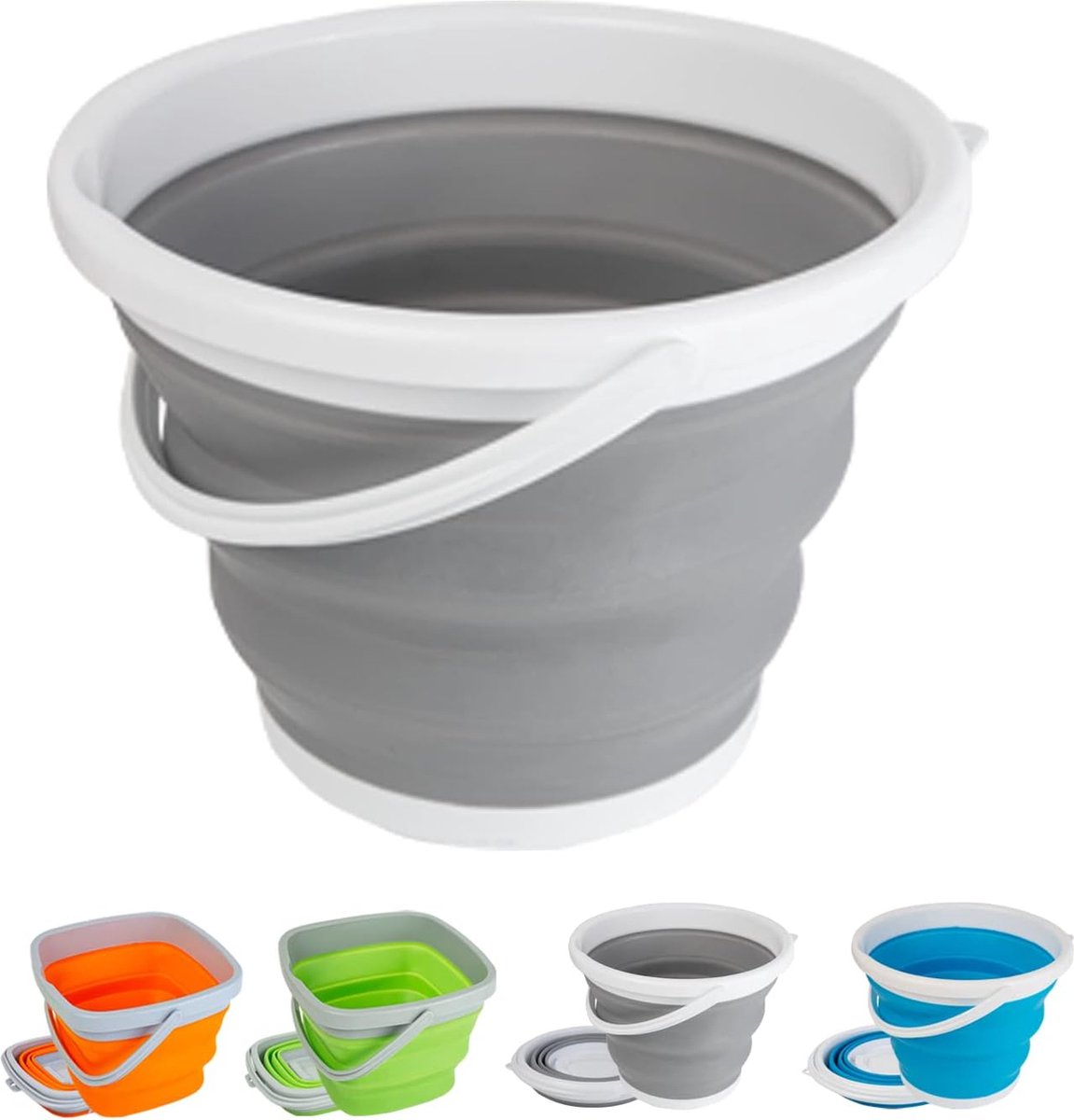Goedkoopste Siliconen opvouwbare emmer 10L is een handige, opvouwbare emmer die ideaal is voor thuis schoonmaken, kamperen, vissen, autowassen, keukengebruik en als draagbare watercontainer. De emmer is grijs van kleur.