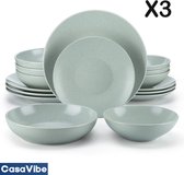 CasaVibe Luxe Serviesset – 48 delig – 12 persoons – Porselein - Bordenset – Dinner platen – Dessertborden - Kommen - Mokken - Set - Licht Groen