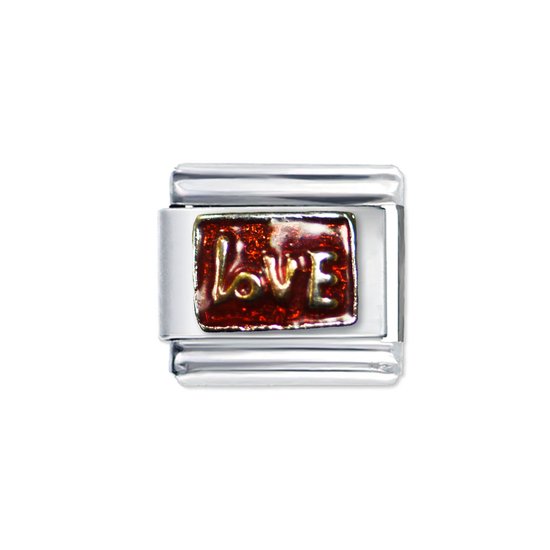 Quiges - Schakel - Bedel - 9mm - charms - rode liefde - Geschikt voor - Nomination- armband - Schakelarmband - italy bedels armband