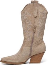 SmileFavorites® Dames Cowboylaarzen met Hak - Suedine - Taupe Khaki - Maat 40