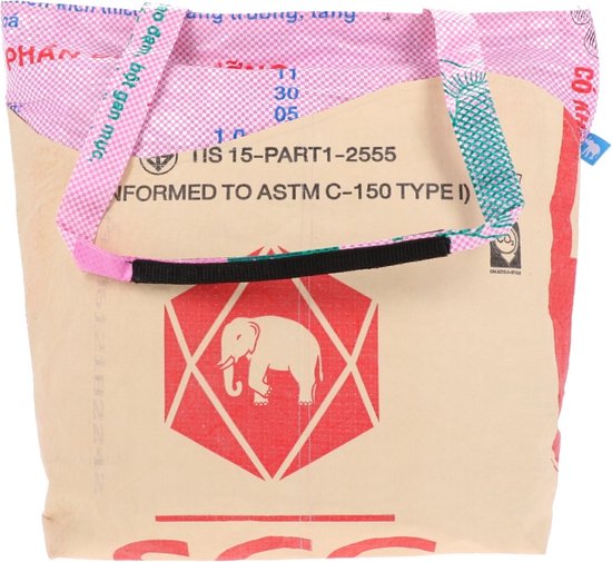 Sac shopping en sacs de ciment recyclés avec fermeture éclair - Alley - éléphant / rose