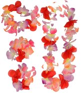 Boland Hawaii krans/slinger set - Tropische/zomerse kleuren mix rood - Hoofd en hals slingers - Party verkleed accessoires