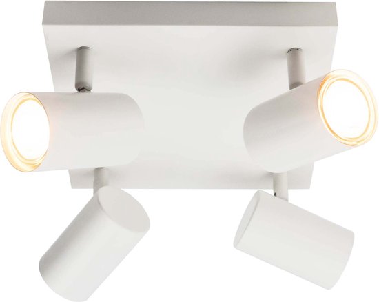 Ledvion LED plafondspot Wit 4-lichts, dimbaar, 5W, 2700K, kantelbaar, GU10 fitting, opbouwmontage, Witte lamp, vierkante lamp, verlichting, IP20, GU10 fitting, incl. GU10 lamp