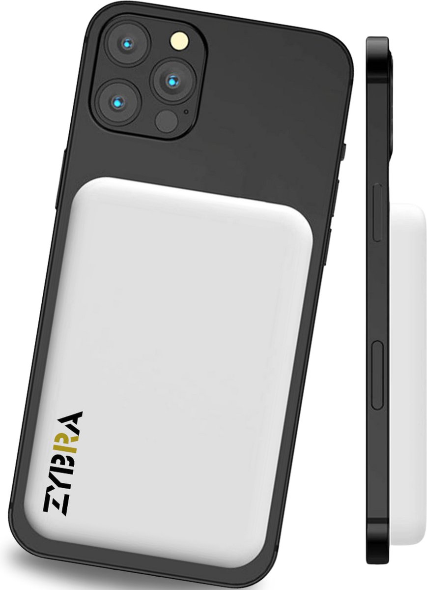 Zybra® Magsafe Powerbank 5000mAh - Powerbank iPhone - Magnetisch & Draadloos - Voor iPhone 12, 13, 14, 15 - Magsafe Oplader - Wit