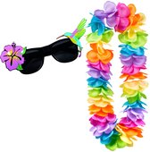 Ensemble d'accessoires d'habillage de party Tropical hawaïenne - lunettes de soleil à thème d'été - couronne de fleurs multicolore - pour femmes