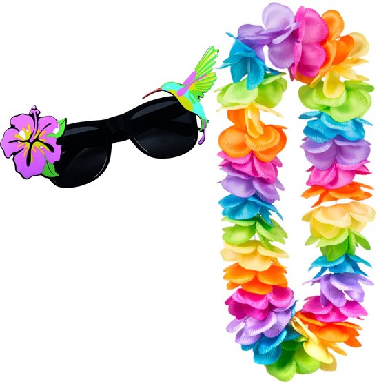 Tropical Hawaii party verkleed accessoires set - zomer thema zonnebril - bloemenkrans multi kleur - voor dames