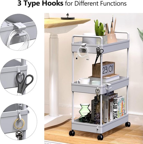 Chariot de rangement à 3 niveaux Argenté et blanc Aluminium vidaXL