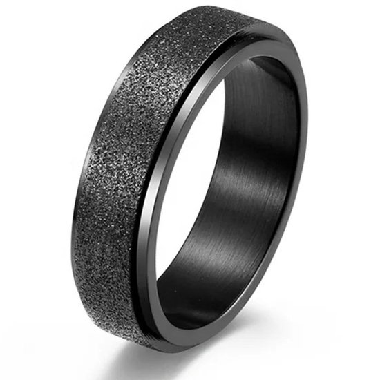 Fidget Ring Zwart - Anxiety Ring - Frosted - Staal - Ringen Heren Dames Vrouwen - Cadeau voor Man - Mannen Cadeautjes