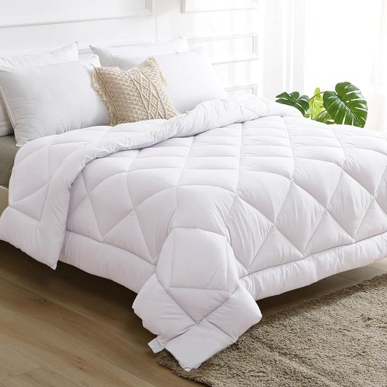Sonive Couette 200x200 Cm Toutes Saisons 300g/m² - Microfibre Douce Blanche Certifiée Oeko-Tex