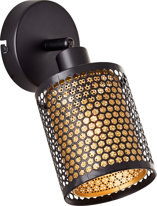 Brilliant lamp Cheval wandspot zwart goud metaal/bamboe zwart 1x D45, E14, 28 W