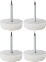 Meubel -/ stoelglijder met spijker / nagel 25mm wit kunststof set 4 stuks - stoelpoot - meubelglijder