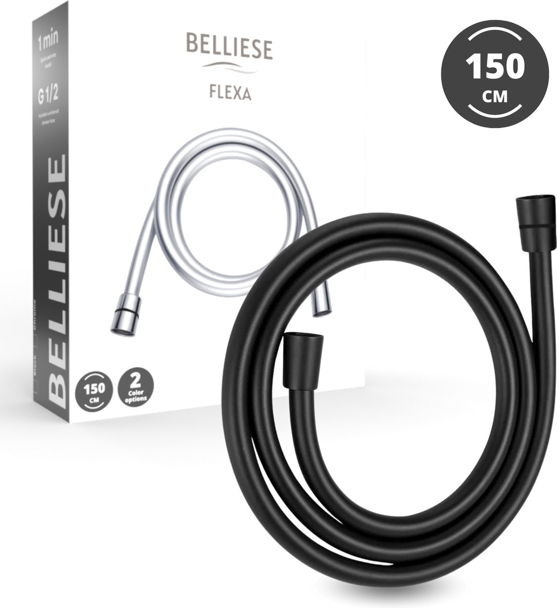 Belliese Flexa Doucheslang - 1/2 inch - Doucheslang 150 cm - Zwart - Anti Twist
