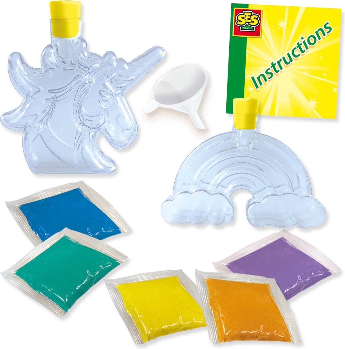 SES Creative - Galaxy - Zandkunst - Knutselen Meisje - Unicorn en Regenboog - 5 Kleuren en 1 Trechter - Vanaf 5 Jaar — cadeau in Hobby - foto 2