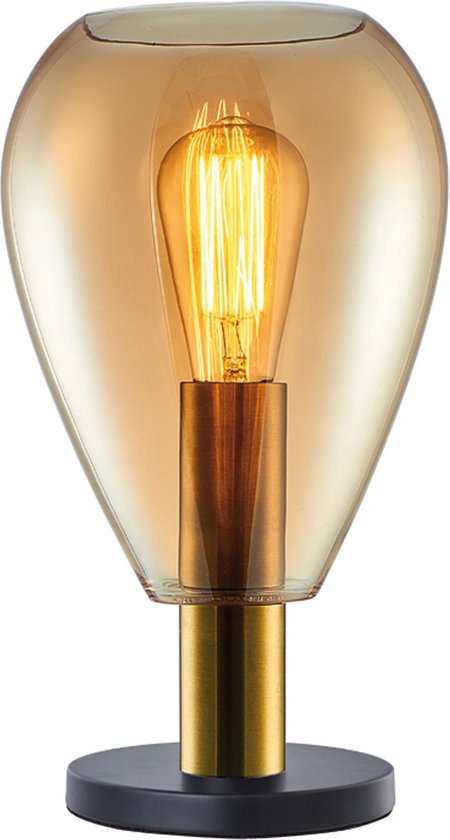 Moderne tafellamp Dorato | 1 lichts | goud / zwart | glas amber / metaal | Ø 18,5 cm | hoogte van 33 cm | eettafel / nachtkastje / raamkozijn / dressoir / bijzettafel / wandkast | modern / sfeervol design
