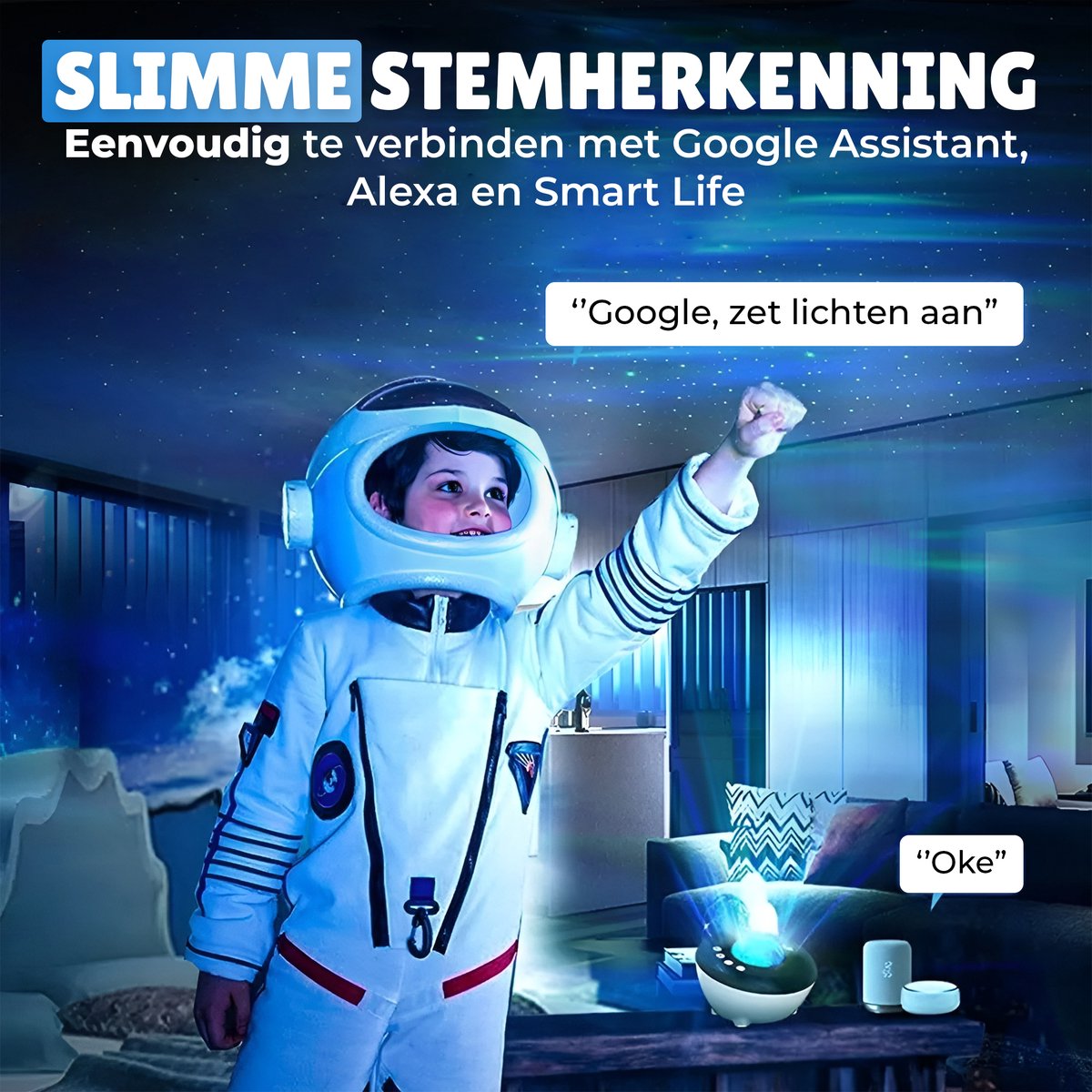 EITIKA Sterren Projector Nachtlamp - Met Smartphone App - sterrenhemel projector - sterrenprojector - galaxy projector - Wit/Zwart – foto 7