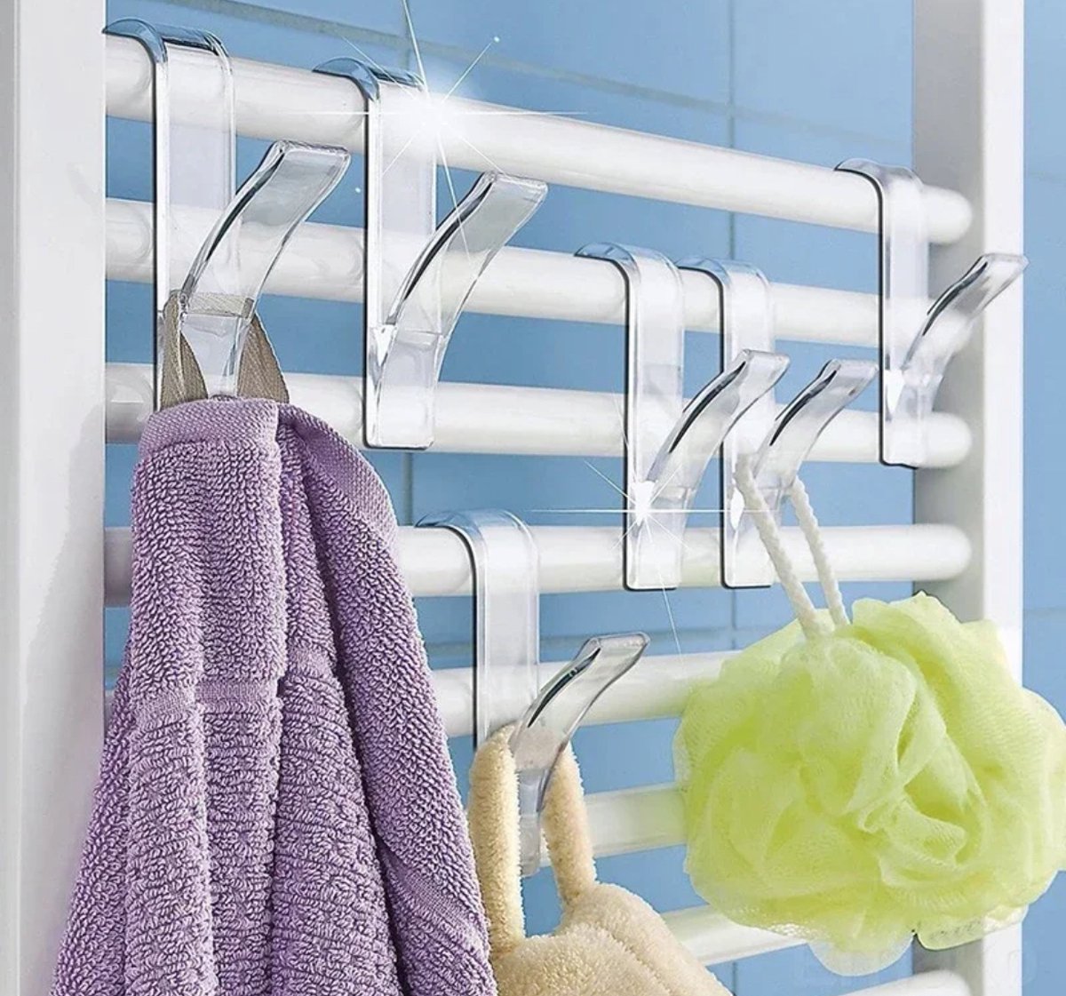 4x Handdoek Haakjes - Kleding Haak Voor Radiator - Radiatorhaakje - Handdoek Houder Hangend aan Verwarming - Badkamer Haken Hangend - Ophanghaakje - Transparant - IXEN