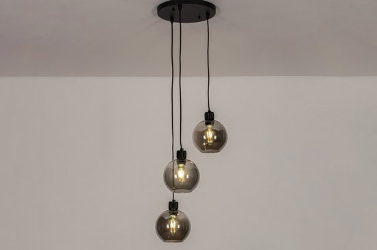Lumidora Hanglamp 74036 - MARIEKE - 3 Lichts - E27 - Zwart - Grijs - Metaal - ⌀ 37 cm